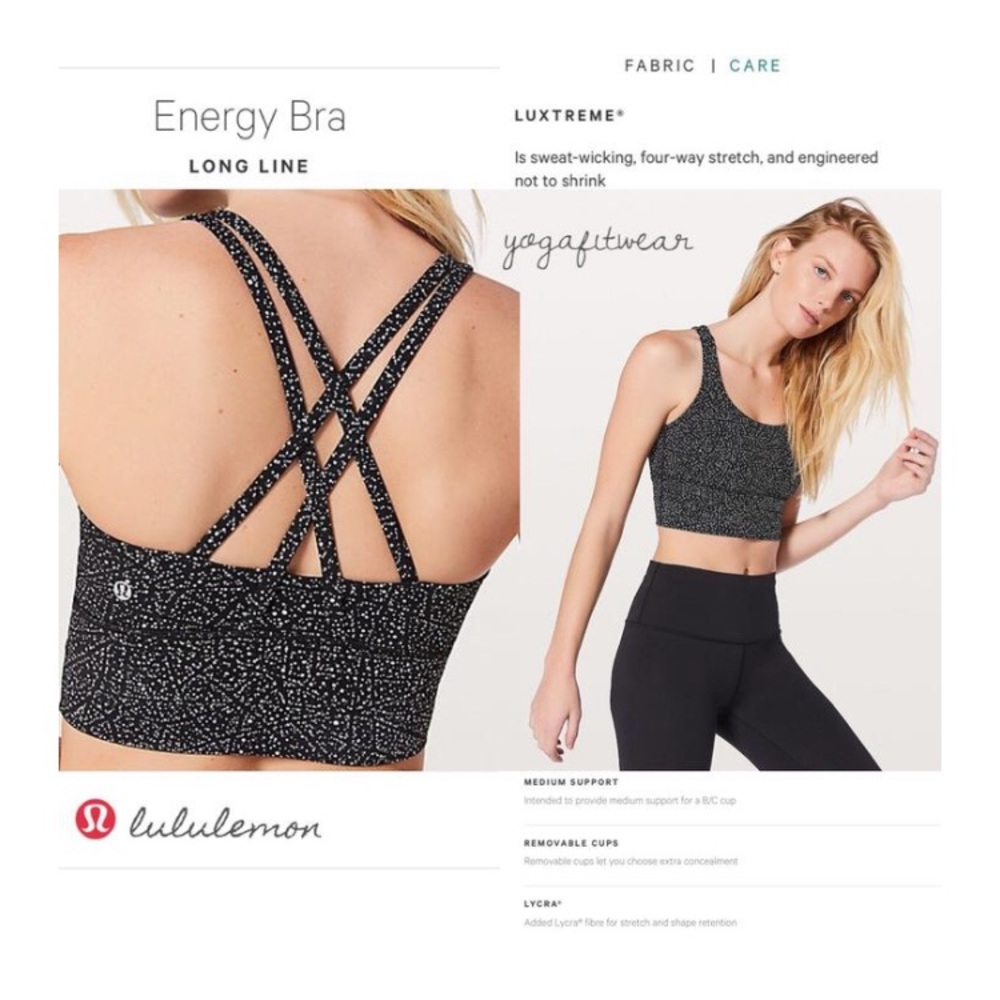 Lululemon energy bra long line sports bra.